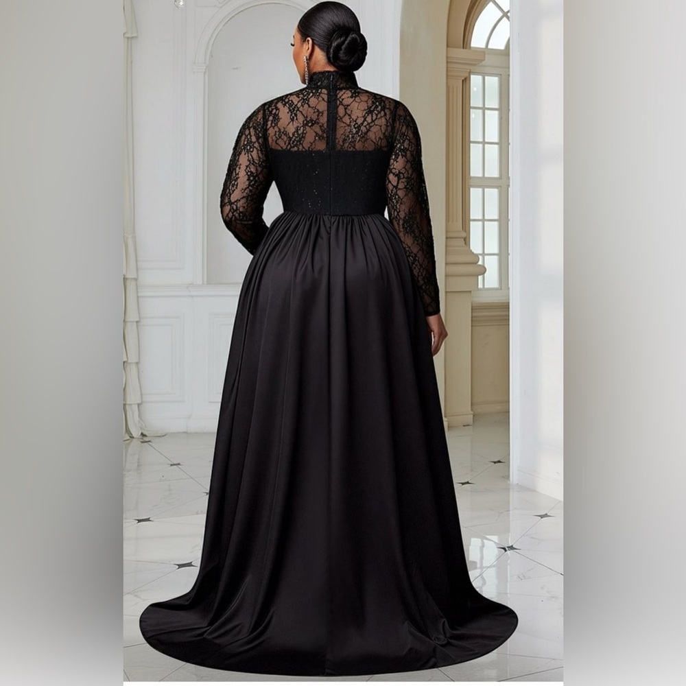 NWOT XPluswear Elegant Black Embroidered Evening Gown